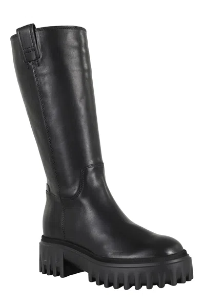 Hogan Knee-high Boots With Chunky Sole And Pull Tab In Black