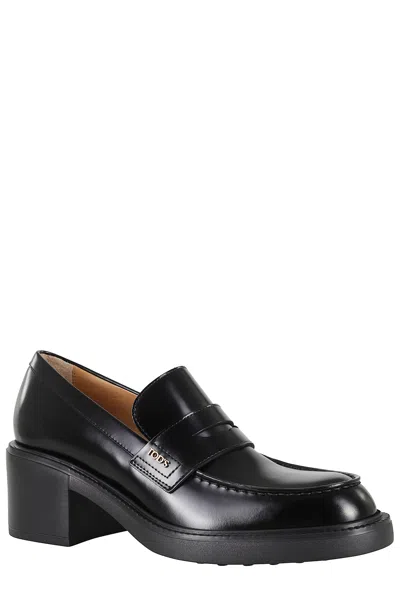 Tod's Leather Loafers With Round Toe And Block Heel In Animal Print