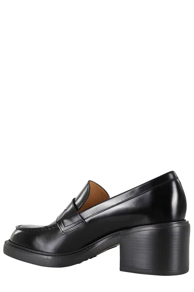 Tod's Leather Loafers With Round Toe And Block Heel In Animal Print