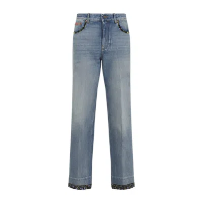 Valentino High Rise Viscose Straight Jeans In Blue