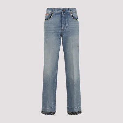 Valentino High Rise Viscose Straight Jeans In Blue