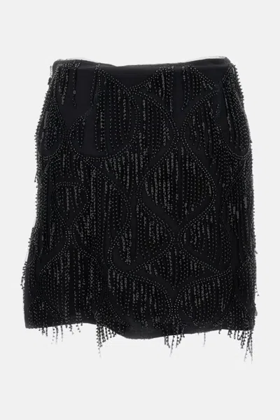 Rotate Birger Christensen Mini Skirt With Abstract Sequin And Bead Embellishments In Black