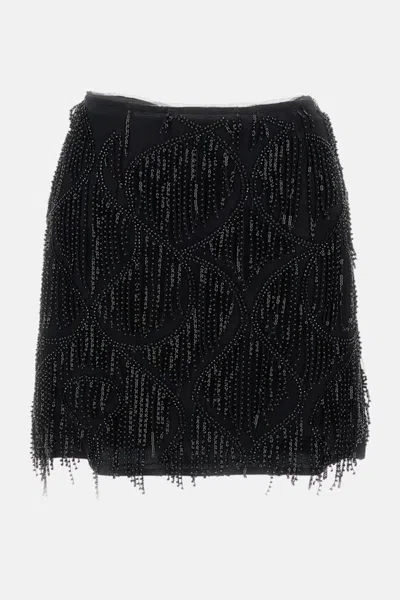 Rotate Birger Christensen Mini Skirt With Abstract Sequin And Bead Embellishments In Black
