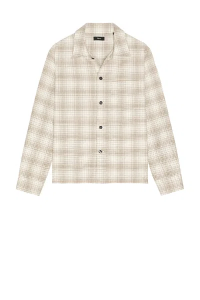 Theory Button-up Shirt In Textured Check In Gold