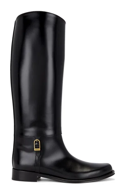 Saint Laurent Julia Buckle-embellished Leather Knee Boots In Black