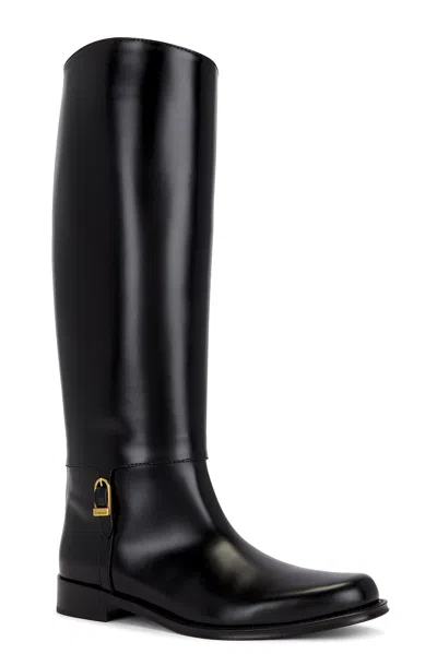 Saint Laurent Julia Buckle-embellished Leather Knee Boots In Black