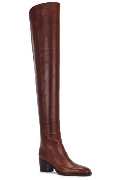 Saint Laurent Odeon Leather Over-the-knee Boots In Brown