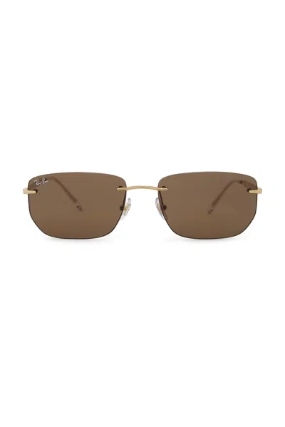 Ray Ban Rb3768 Rectangular Rimless Sunglasses In Gold