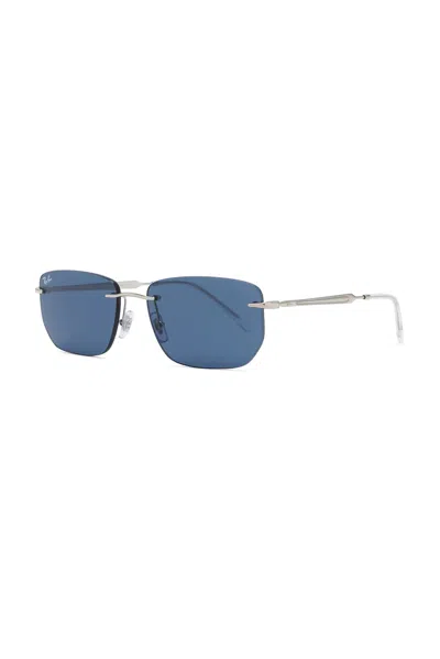 Ray Ban Rectangular Rimless Sunglasses In Blue