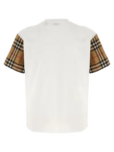 Burberry Women White T-shirt With Vintage Check Motif On The Sleeves In Cotton Woman