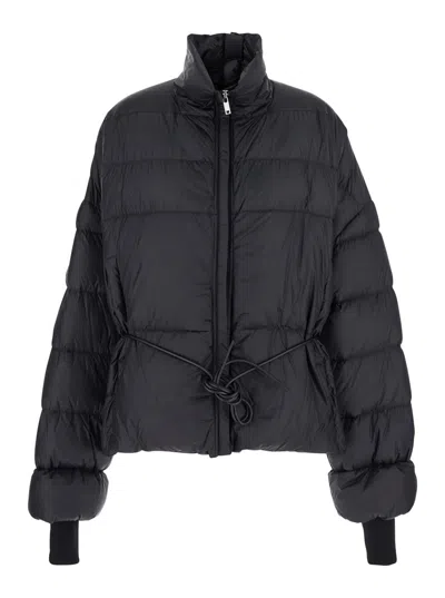 Rick Owens Black Down Jacket With Drawstring Waist And High Neck In Tech Fabric Woman In Black