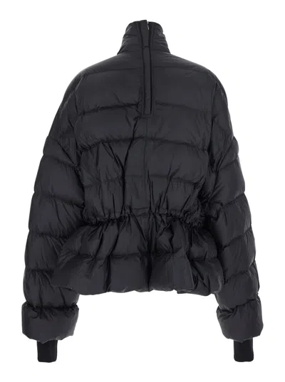 Rick Owens Black Down Jacket With Drawstring Waist And High Neck In Tech Fabric Woman In Black