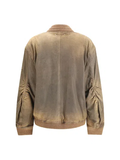 Golden Goose Brown Jacket With Sleeve Pocket And Distressed Effects In Leather Woman In Green