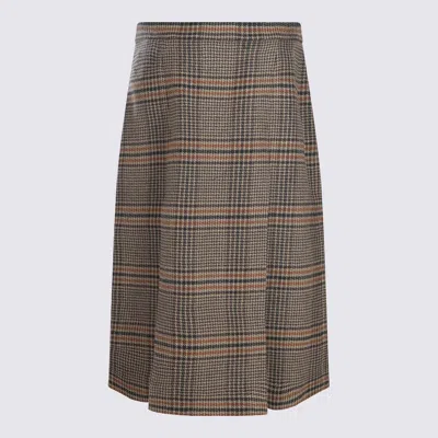 Saint Laurent Brown Wool Skirt In Multi