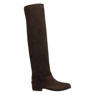 Dolce & Gabbana Dolce&gabbana High Suede Boot In Ebony Brown In Brown