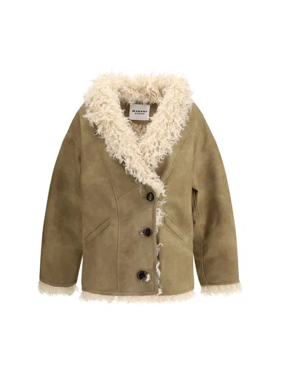 Isabel Marant Étoile Isabel Marant Etoile Women Beige Shearling Coat With High Collar And Button Closure In Leather And F In Green