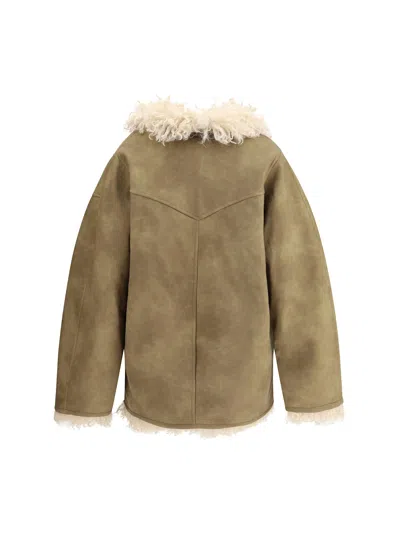 Isabel Marant Étoile Isabel Marant Etoile Women Beige Shearling Coat With High Collar And Button Closure In Leather And F In Green