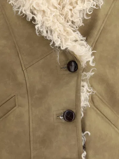 Isabel Marant Étoile Isabel Marant Etoile Women Beige Shearling Coat With High Collar And Button Closure In Leather And F In Green