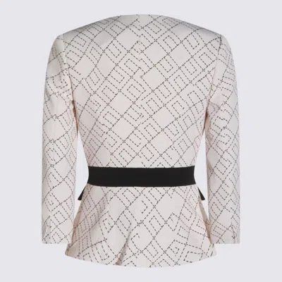Elisabetta Franchi Geometric-pattern Button Double-crepe Jacket In Gray
