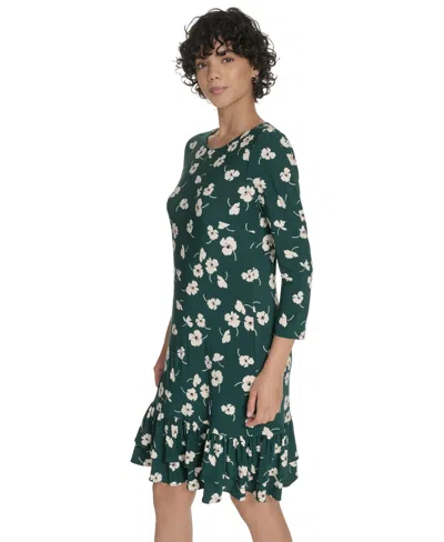 Tommy Hilfiger Women's Crewneck Printed Ruffled Hem Dress In Green