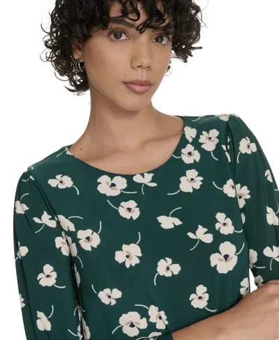 Tommy Hilfiger Women's Crewneck Printed Ruffled Hem Dress In Green