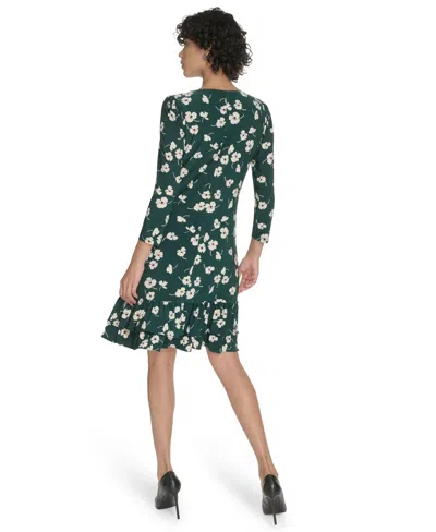 Tommy Hilfiger Women's Crewneck Printed Ruffled Hem Dress In Green
