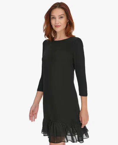 Tommy Hilfiger Women's Crewneck Ruffle Hem Dress In Black