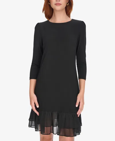 Tommy Hilfiger Women's Crewneck Ruffle Hem Dress In Black