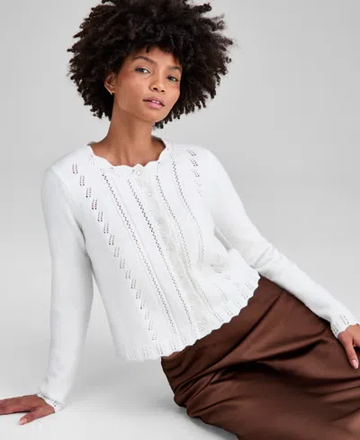 And Now This Now This Womens Pointelle Scalloped Edge Cardigan Pxxs 4x Macys Exclusive In White