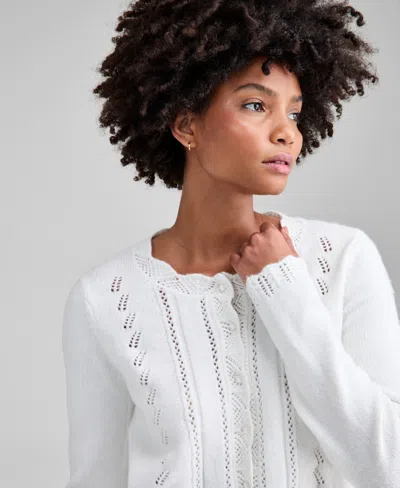 And Now This Now This Womens Pointelle Scalloped Edge Cardigan Pxxs 4x Macys Exclusive In White