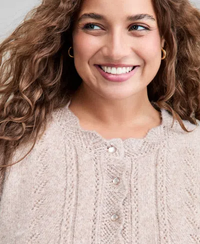 And Now This Trendy Plus Size Pointelle Knit Cardigan, Macy's Exclusive In Neutral