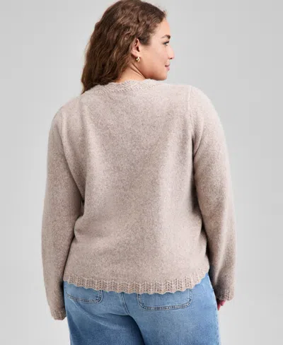 And Now This Trendy Plus Size Pointelle Knit Cardigan, Macy's Exclusive In Neutral