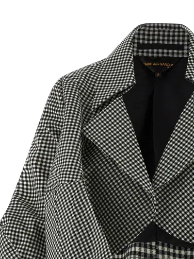 Comme Des Garçons Vichy Patterned Wool Shrug With Dramatic Ruffled Sleeves In Black