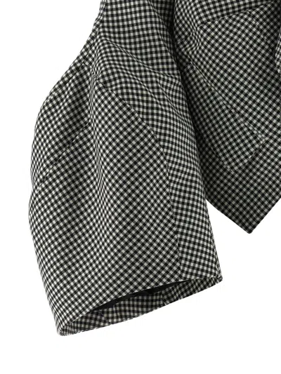 Comme Des Garçons Vichy Patterned Wool Shrug With Dramatic Ruffled Sleeves In Black