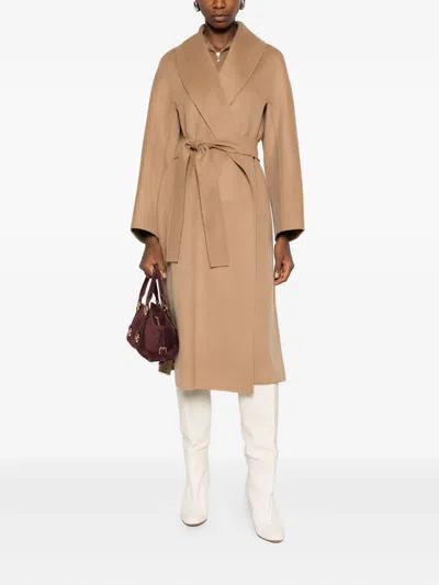 Max Mara Tailored Beige Wool Coat With Classic Lapels In Brown
