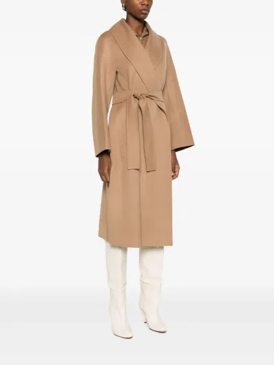 Max Mara Tailored Beige Wool Coat With Classic Lapels In Brown