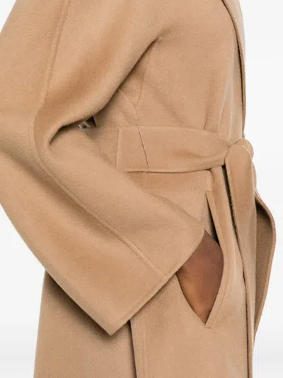 Max Mara Tailored Beige Wool Coat With Classic Lapels In Brown