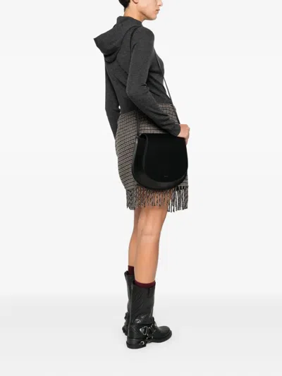 Salce Half-moon Calf Leather Shoulder Bag In Black