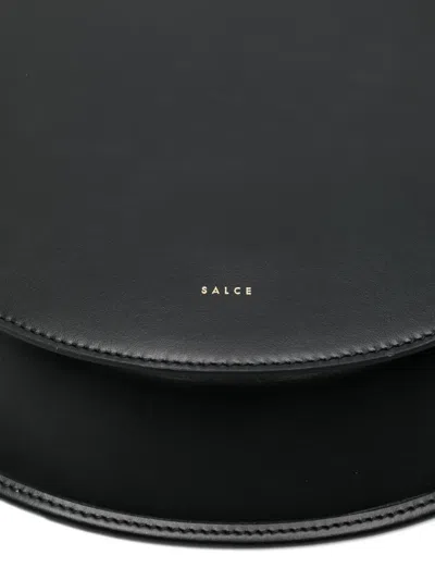 Salce Half-moon Calf Leather Shoulder Bag In Black