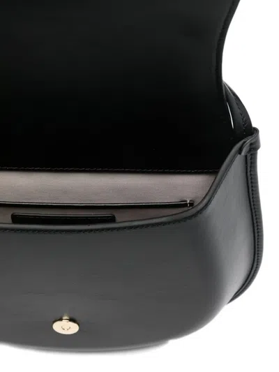 Salce Half-moon Calf Leather Shoulder Bag In Black