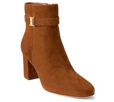 Ralph Lauren Kellie Lauren Tan Suede Block Heel Ankle Boots Siz In Multi