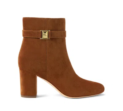 Ralph Lauren Kellie Lauren Tan Suede Block Heel Ankle Boots Siz In Multi