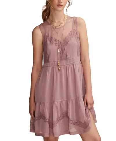 Lucky Brand Illusion Lace Detail Minidress In Pink