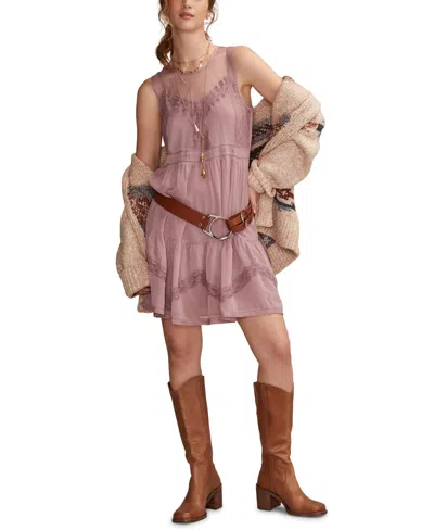 Lucky Brand Illusion Lace Detail Minidress In Pink