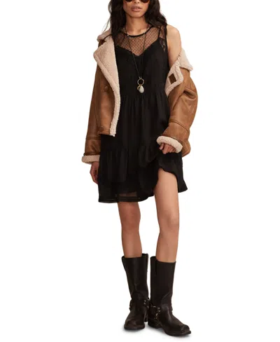 Lucky Brand Illusion Lace Detail Minidress In Black