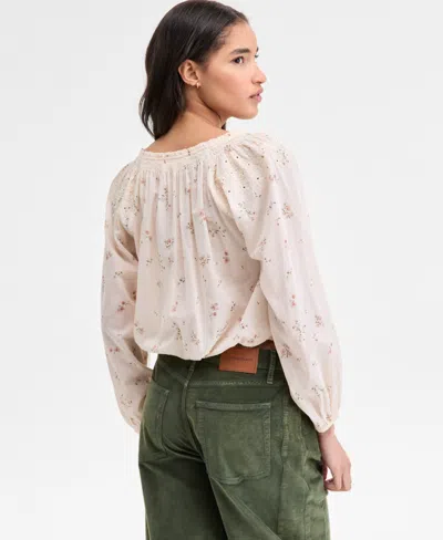 Lucky Brand Embroidered Peasant Top In Neutral