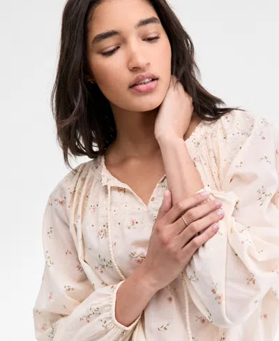 Lucky Brand Embroidered Peasant Top In Neutral