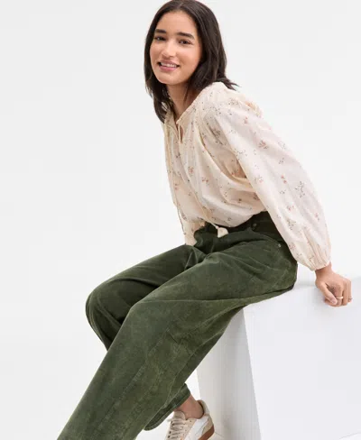 Lucky Brand Embroidered Peasant Top In Neutral