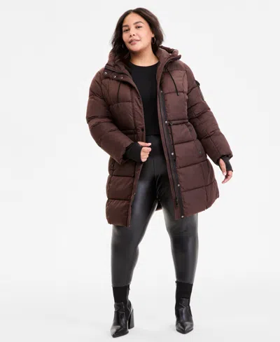 Steve Madden Plus Size Hooded Anorak Puffer Coat In Animal Print