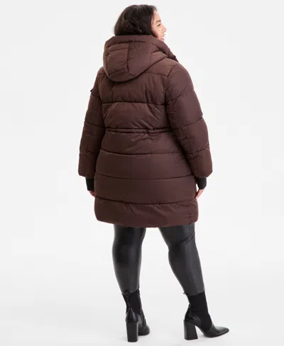 Steve Madden Plus Size Hooded Anorak Puffer Coat In Animal Print